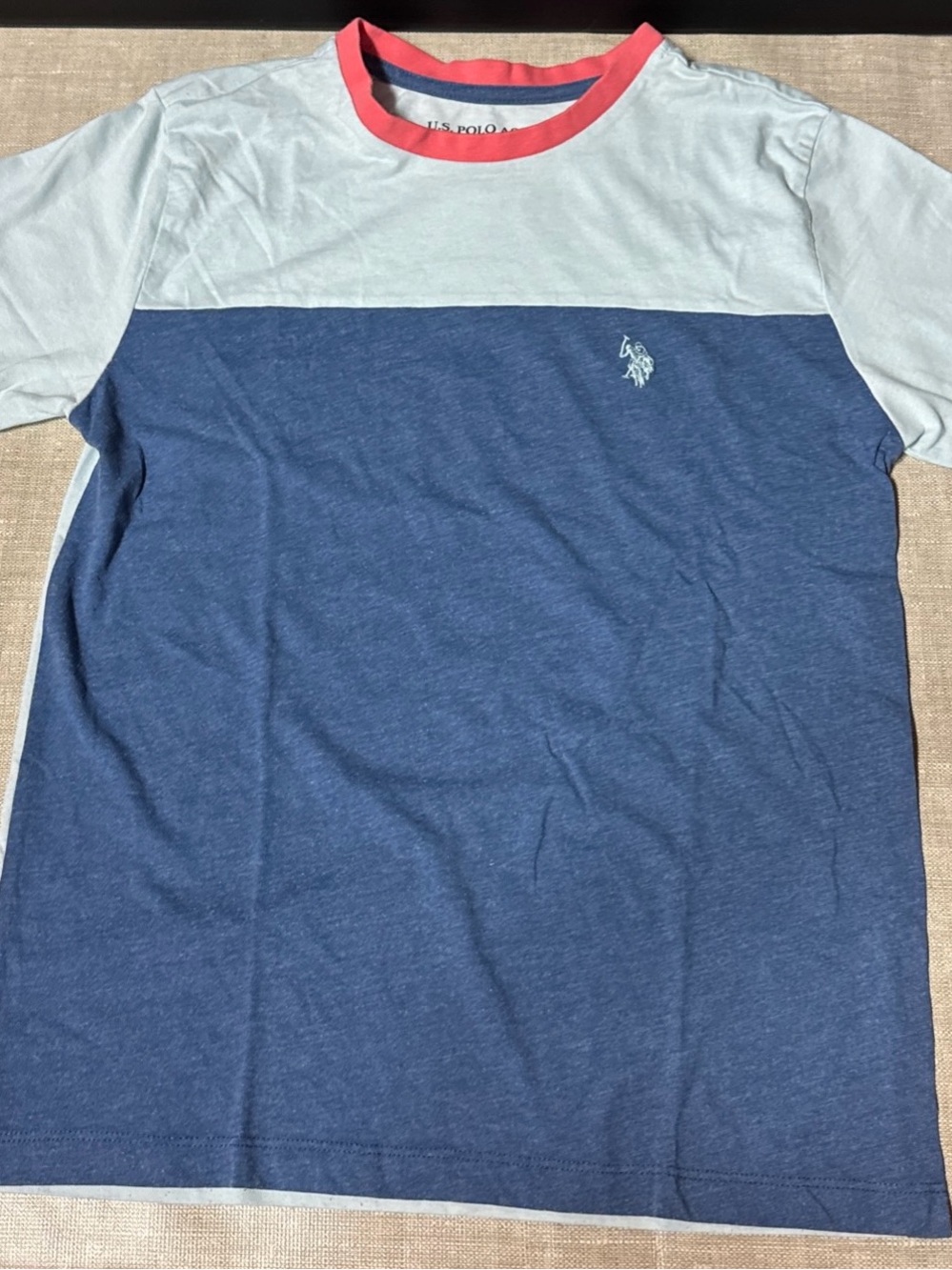 U.S. Polo Assn. Navy, Light Blue & Coral Colorblock Short Sleeve Tee